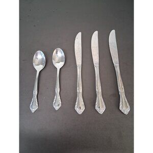 Cascade by Estia Stainless Steel Flatware Korea Floral Design 5 Pieces VTG Used